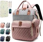 SHITIESHOU Diaper Bag Backpack Baby Bag, Baby Girl Boy Diaper Bag for Dad Mom with Pad, 16 Pockets, A Pink Grey, Large, Compact