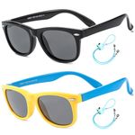 ROCF ROSSINI Flexible Kids Sunglasses Polarized Toddler Sun Glasses Girls Boys Shades UV400 Protection Eyewear for Age 2-8 (Black+Yellow/Blue)