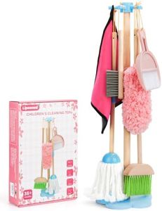 Kids Cleaning Set, Wooden Toddler Broom Set for Housekeeping, 7 Pieces Montessori Cleaning Toys with Kids Broom and Mop Set, Housework Pretend Play Toy Gift for Boys Girls Ages 3+
