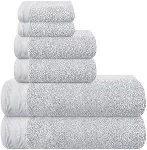 MALLONI HOME Ultra Soft 6 Pack Cotton Towel Set, Contains 2 Bath Towels 28x55 inch, 2 Hand Towels 16x24 inch & 2 Wash Coths 12x12 inch, Ideal Everyday use, Compact & Lightweight - Light Grey