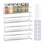 Joeji's Kitchen 4 Tier Metal Spice Racks, Wall Mounted Spice Jar Storage Rack Organiser, Hanging Spice Rack for Inside Cupboard, Strong Adhesive No Drill for Spices Condiments Cooking Tools, Silver