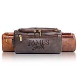 Personalized Toiletry Bag for Men, Dad, Husband, Custom Name Monogram Travel Shaving Dopp Kit, Handcrafted Travel Bag for Toiletries, Shaving & Grooming Kit - Dark Coffee