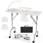 Giantex Foldable Nail Desk - Manicure Table with Built-in Dust Collector Fan, Adjustable LED Lamp, Client Wrist Pad, 4 Lockable Wheels, Portable Nail Tech Desk with Carrying Case (Marble White)