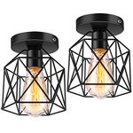 Vintage Semi Flush Mount Ceiling Light, E26/E27 Base Industrial Metal Cage Ceiling Fixture for Country Hallway Kitchen Garage Porch Bathroom 2 Pack