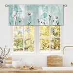 Laifzere Teal Daisy Curtain Valance for Window Treatments Farmhouse Flower Floral Rod Pocket Kitchen Treatment Country Vintage Turquoise Window Drapes for Bathroom Bedroom Living Room (52x18 Inch)