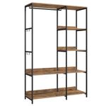 SONGMICS Portable Clothes Wardrobe, Foldable Closet, Clothes Rack Freestanding, Closet Organiser, with Hanging Rods, Storage Shelves, Removable Hooks, 40 x 98 x 181 cm, Rustic Brown RGR024B01