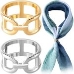 Joez Wonderful 2pcs Scarf Ring Clip, Wide Band Chunky Chain Silk Scarf Buckle for Women Girls, Shawl Clips Scarf Clasp Holder Scarves Pin for Clothing Decoration (Gold, Silver), Gold, Silver