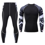 ARAKAKAK Men's Thermal Underwear Sets, Base Layer Compression Set for Men - Long Sleeve Top & Long John for Workout Skiing Running (BLACK WHITE, XXX-Large)