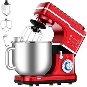 FlexWill Stand Mixer 7.5QT 10 Speeds Tilt-Head Dough Mixer Kitchen Electric Mixer with Dough Hook, Egg Whisk, Flat Beater, Mixing Bowl, Splash Guard 300W Household Food Mixer Red (MC1-RED)