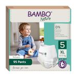 Bambo Nature Premium Baby Diapers - Pants Style, XL Size, Monthly Pack 95 Count - Super Absorbent Toilet Training Pull Ups with Wetness Indicator for Kids from 10-20 Months