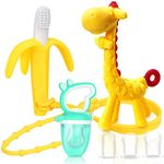 SHARE&CARE Baby Teething Toys for Girls and Natural Organic Fruit Feeder Pacifier/Baby Teether Chew Toys Fresh Food Feeder/ 1 Teethers and 1 Feeder with 3 Silicone Sacs (Yellow) (Yellow)