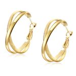 Hoop Earrings for Women, Gold Plated Large Hoop Earring, Silver Cartilage Huggies Hoop Earring Shiny Cross Circle Endless 30mm Big Hoop Earrings Jewellery Girls Gifts