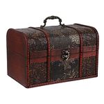 IGNPION Wooden Pirate Treasure Chest Boxes with Flower Motifs, Vintage Style Gift Box Decorative Jewelry Trinket Storage Chest Box, Wood Keepsake Box for Coin Collection,Letter (Large)