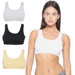 YUCI Pack of 4 Sports Bra Cotton Non-Padded Full Coverage Beginners T-Shirt Gym Workout Bra with Broad Strap, Activewear Training Bra for Teenager Kids (Black, Skin, Grey, White, 10-12 Years)