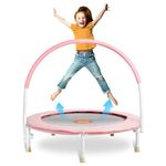 Pukomc 36'' Mini Trampoline for Kids Exercise,Rebounder with Foam Handle and Safety Padded Cover, Foldable Toddler Trampolines for Indoor Outdoor,Pink