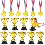 FEPITO 30 Pcs Trophies Medals Set 10Pcs Gold Plastic Trophy Cup and 20Pcs Winner Medals for Kid Party Sports Awards