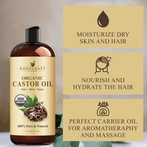 Handcraft Blends Organic Castor Oil 473ml – Pure Expeller-Pressed, Hexane-Free