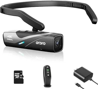 Ordro EP8 4K Head-Mounted Video Camera, Ultra HD 4K 60FPS Camcorder Vlog Hands Free Wearable Camera, Has 2-Axis Gimbal Video Stabilizer, Wi-Fi APP, Auto Focus with Remote Control，64G Micro Card
