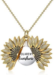 Sterling Silver Sunflower Locket Necklace You Are My Sunshine Engraved Pendant Necklaces Jewelry for Her (Gold)