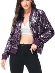 Anna-Kaci Womens Sequin Jacket Bomber Coat 1989 Slitter Outfit For Concert Party, Purple, Medium, Purple, Medium