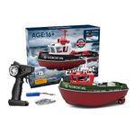 JANTY RC Tugboat Model, 1:72 Remote Contorl Electric Tugboat Model Set Toys 2.4GHz High Speed Waterproof Harbor Tug Boat Ship Gift for Boys (RTR Version/Green)