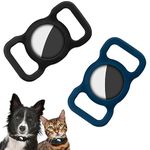 Ainiv 2PCS Pet Protective Case for Apple Airtag GPS Finder, Silicone Airtag Dog Cat Collar Holder, Pet Loop Holder, Safety and Anti-lost Air Tag Tracker Case for Apple Locator Tracker, Black+Blue