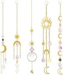 Simpeak 5Pieces Colorful Suncatcher Pendant Hanging Crystal Prisms with Chain, Gold Alloy Chain+Moon+Sun+Prism Ball Rainbow Sun Catcher Prisms for Garden Party Home Christmas Holiday Decoration