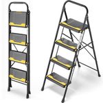Urackify 4 Step Ladder, Heavy-Duty 330lb Capacity, Wide Anti-Slip Steps & Secure Handrail Compact, Folding Step Stool Portable Design for Home, Kitchen, Office, Pantry, Closet Use, Black
