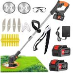 Weed Wacker Cordless, 21V Electric Grass Trimmer,Weed Cordless Eater with 2 Batteries and 3 Types of Blades,Lightweight Brush Cutter/Weed Trimmer for Lawn Yard Garden, Black