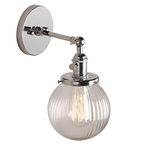 PathsOn 15cm Industrial Modern Vintage Retro Wall Lights, Loft Bar Kitchen Sconce Lights Lamp Fixture with Ribbed Globe Clear Glass Light Shade (Chrome)