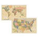 2 Pack - Laminated World Map & US M