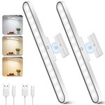 2 Pack Under Cabinet Kitchen Lights, 6000K Dimmable Wireless Under Cupboard Kitchen Lights, USB-C 2500mAh Rechargeable Battery Operated LED Lights Indoor for Cupboard, Wardrobe, Stair and Mirror