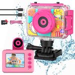 Ushining Waterproof Children's Camera, 1080P Underwater Action Video Camera Child Digital Selfie Camera with 2.0 Inch Screen, 32GB TF Card, Gift for Boys and Girls 3-12 Years, Pink