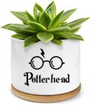 PWHINGN Funny Ceramic Succulent Planter Pots with Drainage Bamboo Tray, Office Windowsill Decor Indoor Harry Potter Aloe Vera Plants Pots Gifts for Plant Lovers Mom Friends Teacher (Not Plants)