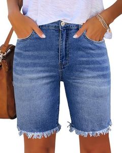 Utyful Denim Shorts High Waisted Jean Shorts Womens Stretchy High Rise Jorts for Women Brilliant Blue Large Fits US Size 12 to 14