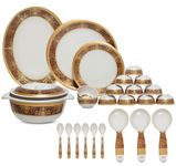 Serve n Style 7 Days 40 peices Melamine Dinner Set Stylish Light-Weight Unbreakable, Freezer Safe, for Dining & Gifting Round Shape - Brown & Golden Border