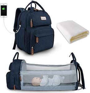 SNDMOR sac à langer pour bébé sac à dos, sacs à langer grande capacité, sac à langer de voyage portable avec lit pliable, mode imperméable (Bleu Foncé)