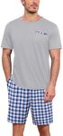 Ekouaer Men's Top and Short Bottoms Pyjama Set Soft Short Sleeve and Shorty Loungewear with Pockets, Grey, L