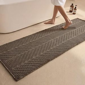 Sunfly Boho Herringbone Runner, Ultra Soft Non-Slip Waffle Bath Mat - Super Absorbent & Quick Dry Washable,Bathroom Runner Rug 24"x72" Taupe