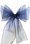 Organza Chair Sashes Wider Fuller Cover Wedding Birthday Banquet Seat Decoration (Navy Blue, 10CPcs)