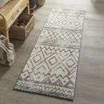 Maples Rugs Abstract Diamond Modern Distressed Non Slip Runner Rug For Hallway Entry Way Floor Carpet [Made in USA], 2 x 6, Neutral