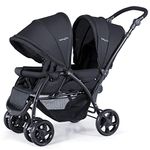 BABY JOY Double Stroller, Foldable Lightweight Twin Stroller with Tandem Seating, Adjustable Backrest/Canopy/Footrest, 5-Point Harness & Storage Basket for Newborn and Toddler (Black)