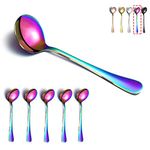 Rainbow Soup Spoons, Kyraton 6 Pieces Stainless Steel Round Spoons with Rainbow Titanium Plating, Colorful Dinner Spoon Table Spoon, Spoons Silverware Dishwasher Safe Set of 6