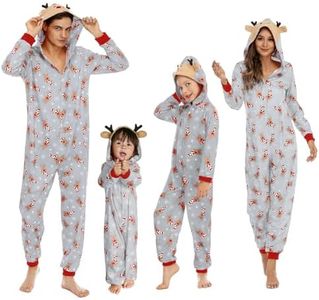 Adisputent Christmas Pajamas for Family Matching Cute Long Sleeve Couples Soft Holiday Sleepwear Funny Christmas Pjs sets One Piece Grey Reindeer B 6-9 Months