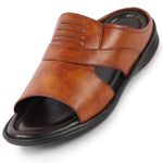 FAUSTO FST KI-512 TAN-40 Men's Tan Daily Indoor Outdoor Comfort Stitched Open Toe Slip On Slipper (6 UK)