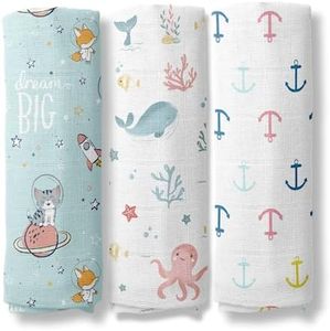 Haus and Kinder 100% Cotton Muslin Swaddles Wrap for Newborn Baby - Soft Swaddle Cloth for New Born, Muslin Baby Swaddle Wrap for New Born, New Born Swaddle, 100x100 cm, Pack of 3, Oasis Collection