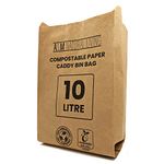 A&M Natural Living 50 x 10 Litre Paper Food Waste Caddy Bin Liners Bags, 100% Compostable And Biodegradable Sustainable Brown Paper Sack Pack, EN13432 Certified (50 Bin Bags)