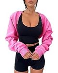 Zwurew Women's Bolero Sweater Shrugs Y2K Open Front Workout Sweatshirt Long Sleeve Crop Tops, Hot Pink, Small