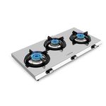 Sunshine Falcon 3 Burner | Ultra Slim 3 Burner Stainless Steel Gas Stove | Ergonomic Knob | Manual Ignition | 5G technology, LPG Ready & PNG Compatible (Silver)