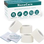 NanaCare Micropore Surgical Tape 2.5cm x 10m (4 Rolls) + 10pc Gauze Swab | Micropore Tape |Microporous Tape| Medical Tape for Skin, Dressings and Face | First Aid Tape Suitable for Sensitive Skin